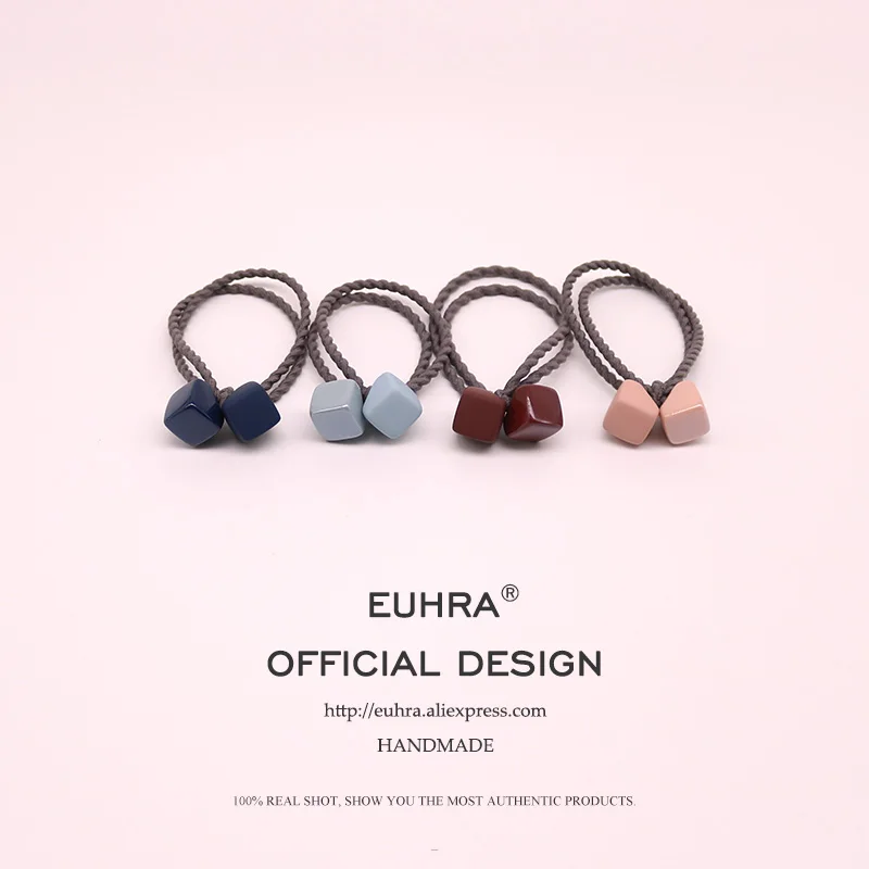 

EUHRA 4 Colors Elastic Hair Bands Headbands Two Square Gum Glossy Frosted Women Girls Hairband Hair Accessories Rubber Band