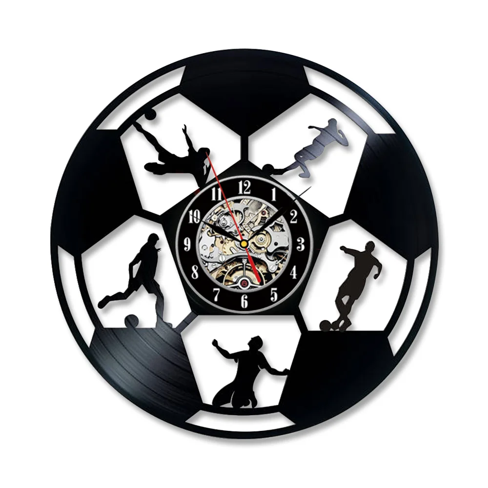 

Vinyl CD Record Wall Clock Modern Design Creative Soccer Ball Clocks Boys Room Black Wall Watch Quartz Home Decor 12 inch