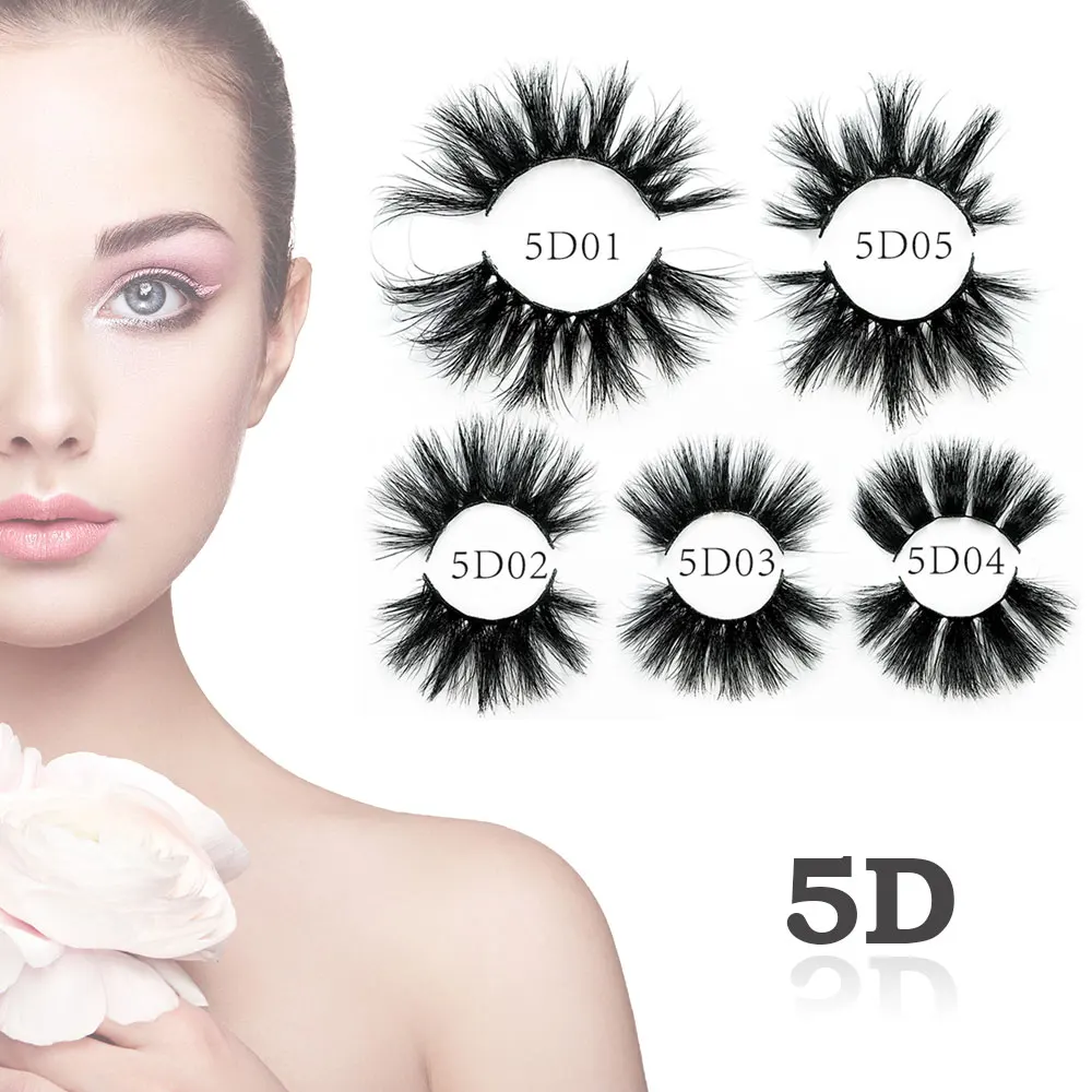

5D Eyelash Extensions Mink Lashes Makeup Extra Length Volumn Strip Thick False Eyelash Handwork Private Label Cosmetics