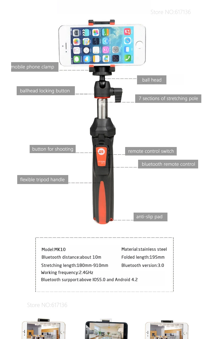 Benro MK10 настольная 4 в 1 Выдвижная селфи палка Live Holder Bluetooth пульт дистанционного управления для IPhone GoPro Huiwei MI Phone