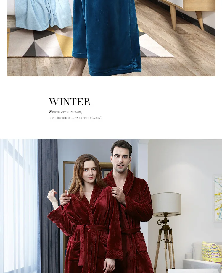 QWEEK Winter Stitching Womens Robes Sleepwear Plus Size Splid Color Bathrobes Homewear Flannel Couple Bath Robe Sleepwear