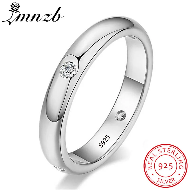 LMNZB Anti-allergy Original 925 Sterling Silver Wedding Couples Rings Smooth Simple CZ Engagement Ring for Men and Women LR94602