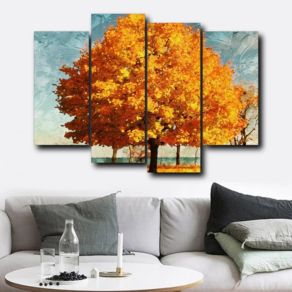 

4PCS Autumn Tree Outside Posters Prints Abstract Decorative Vintage Wall Art Nordic Canvas Painting For Home Living Room Decor