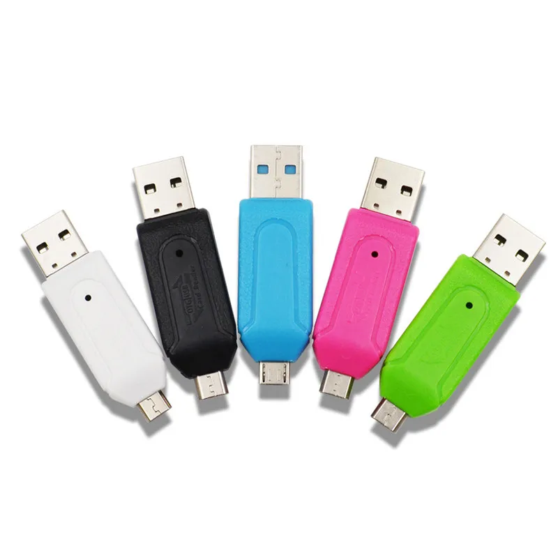 5 Colors Micro USB Card Reader 2 In 1 USB OTG Adapter Universal Micro USB TF SD Card Reader Random Color Phone Extension Headers - Color: Random Color 1pc