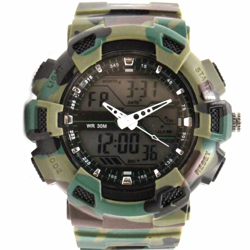 Date Alarm BackLight Men ALEXIS Camouflage Dual Time Analog Digital Watch