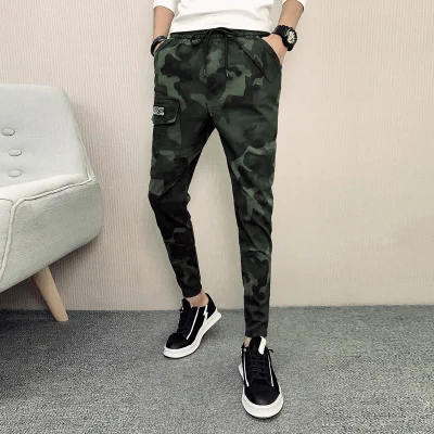 Green Camouflage Осень новое поступление обтягивающие мужские брюки подходят модные камуфляжные шаровары с принтом хип-хоп Уличная универсальная Повседневная Мужская брюки - Цвет: Green Camouflage