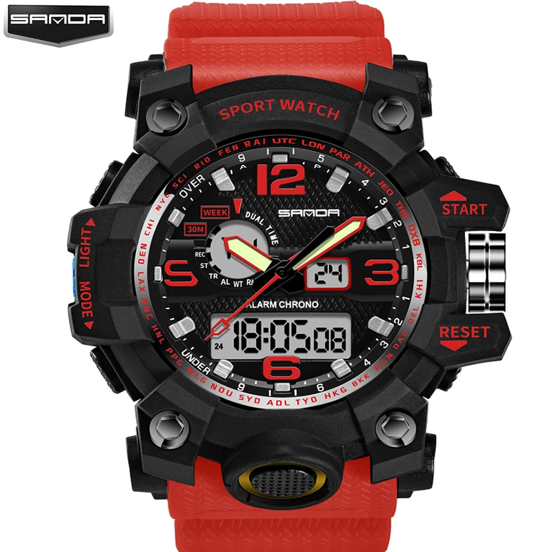 SANDA Watches Men Analog Quartz Digital Watch Waterproof Sports Watches for Men Silicone LED Electronic Watch Relogio Masculino