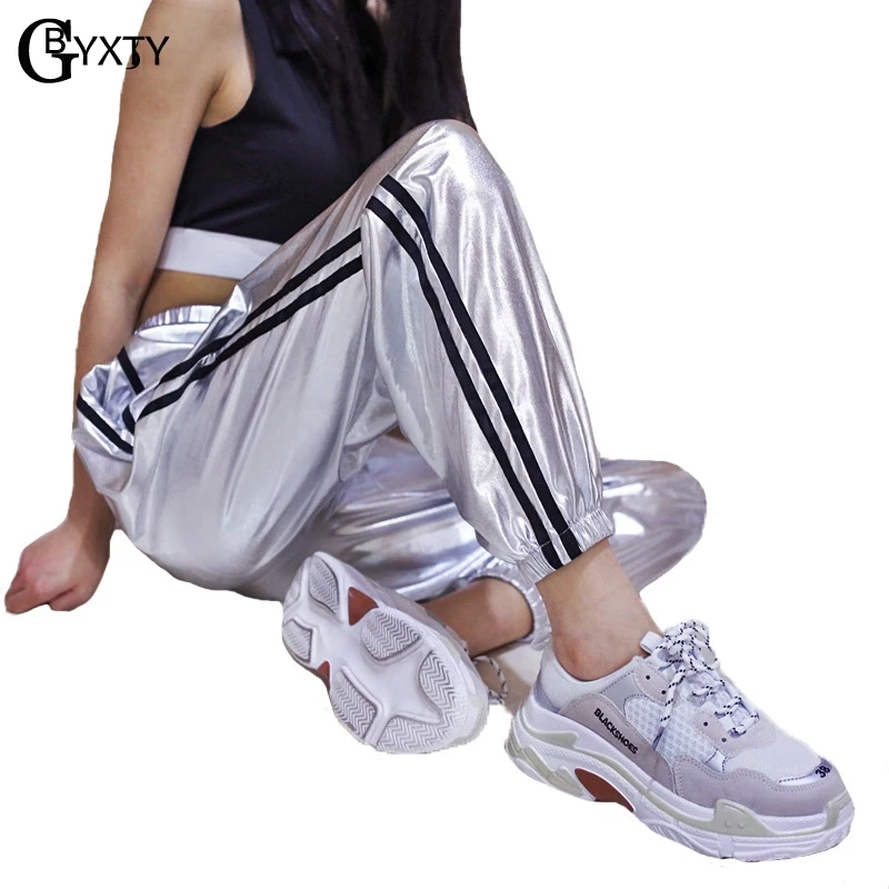 ZL и BD pantalones anchos дамы брюки Мода Металлик Цвет Для женщин Искусственная кожа Широкие штаны свободные полосатые брюки-карго ZA526