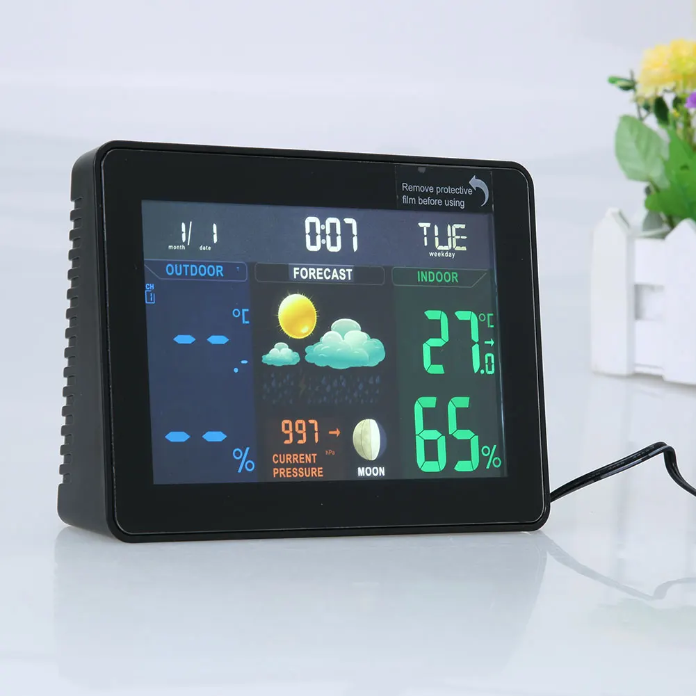 

Wireless Color Weather Station Indoor/Outdoor Forecast Temperature Humidity Alarm and Snooze Thermometer Hygrometer US/EU Plug