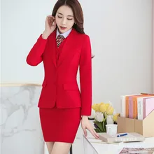 Форменный дизайн, формальные комплекты из 3 предметов с курткой+ юбкой+ жилетом и жилетом, женский модный красный осенне-зимний деловой костюм с пиджаком