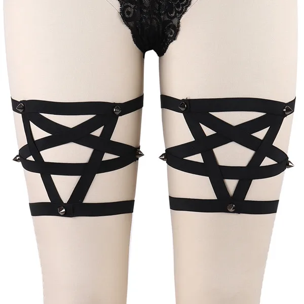 black P0055 Pair Нога подвязки бондаж Черный Отрегулируйте Эластичный сексуальное женское белье женщины подвязки гот Харадзюку фетиш одежда - Цвет: black P0055 Pair