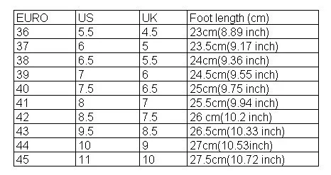 arcx L52701 boot size chart