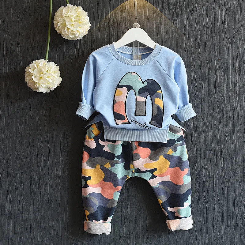 

[Bosudhsou.] JH-76 Kids Children Clothing Sets Brand Winter Suits Girls boys Clothes Sweatshirts+Camouflage Pants fleeces Sports