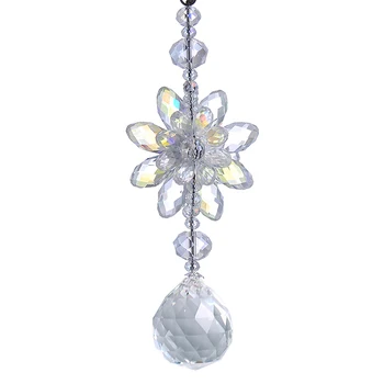 

H&D Clear Hanging Crystal Ball Prisms Flower Fengshui Ornament Suncatcher Rear View Mirror Car Charm Decor