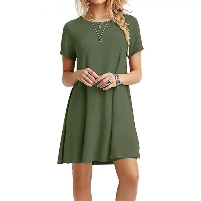 Women One-pieces Dress Solid Color Short Sleeves Oversize Casual Dress for Summer FDC99