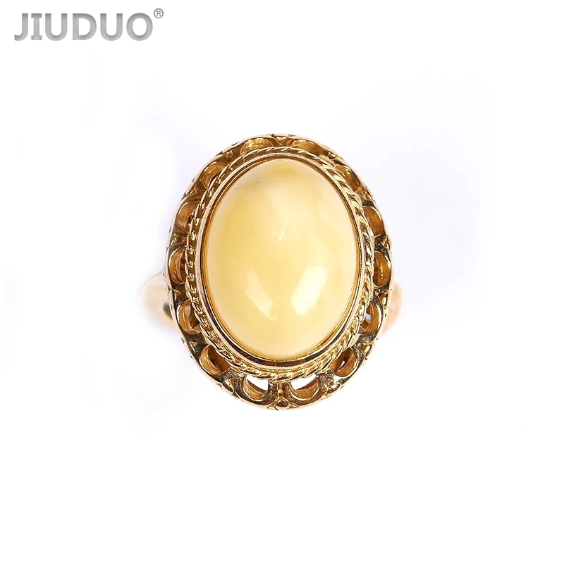 

JIUDUO 925 Silver Amber Rings Fashion Yellow Natural Elegant Grace Dancing Wedding direct special package mail