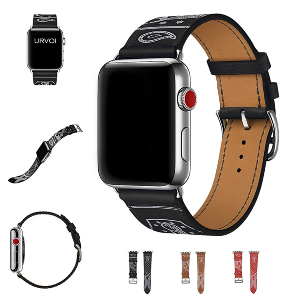 

LEONIDAS Single Tour Eperon d'Or band for apple watch series 3 2 1 printed pattern strap for iwatch belt Noir Gala leather band