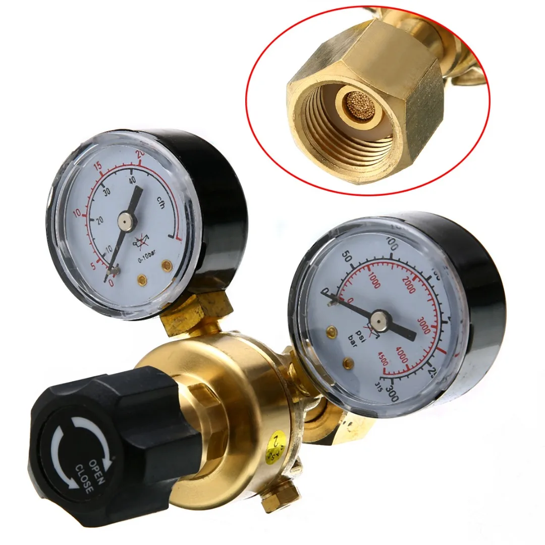 1pc Argon CO2 Gas Pressure Regulator W21.8x1/14 Thread Brass Flowmeter