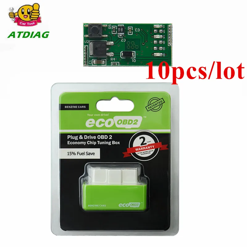 

10pcs/lot Ecoobd green color Plug and Drive EcoOBD2 Economy Chip Tuning Box for Benzine 15% Fuel Save Free Shipping