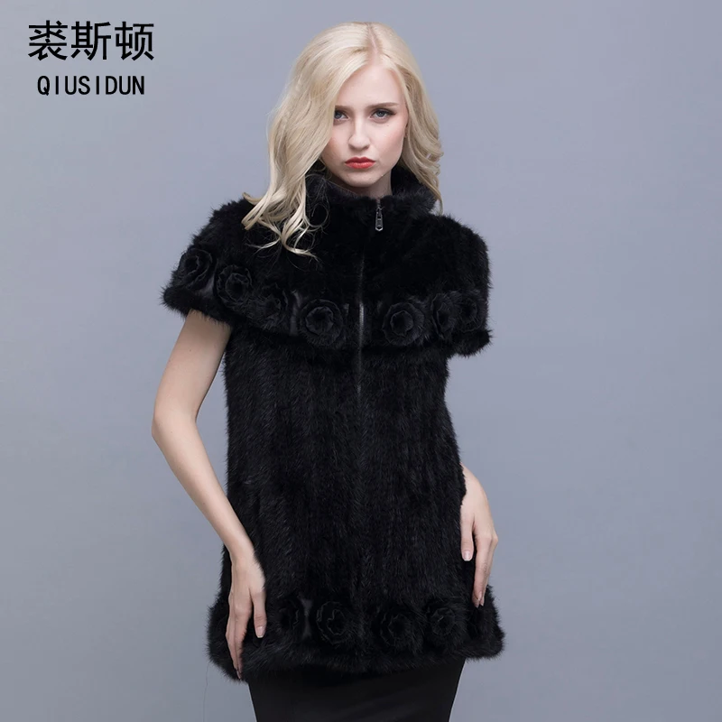 

Mink knitted coat The real fur knitted jacket Stylish Lapel bat sleeve A woman with flowers in winter warm clothing L-4XL