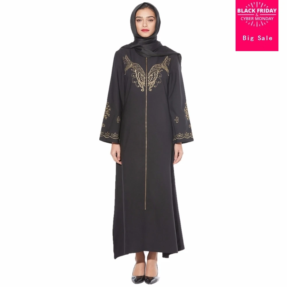 Elegant adult Muslim Abaya Turkish Singapore embroidery zipper abaya