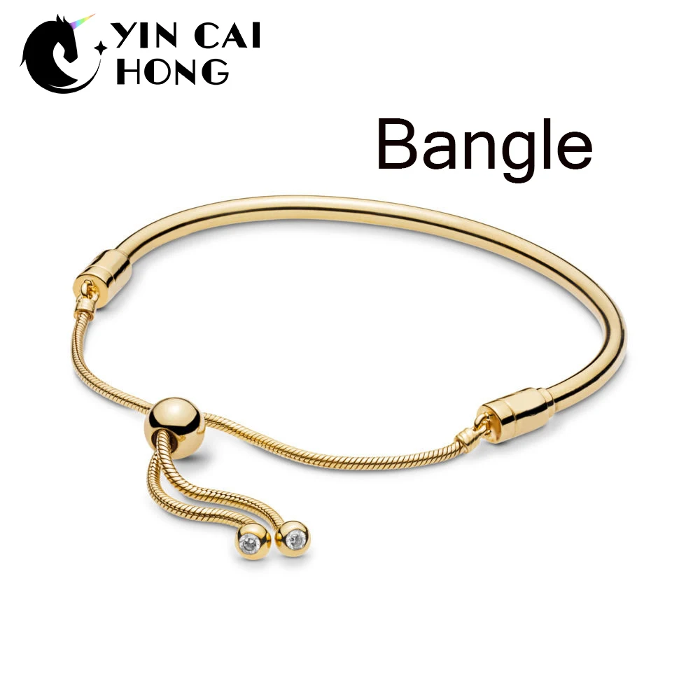 

YCH 100% 925 Sterling Silver New 2019 Spring 567953CZ Shine Moments Sliding Bangle Adjustable Size DIY Beaded Charm Gift