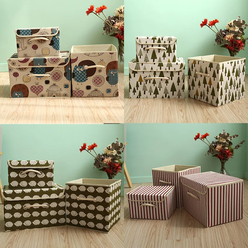 

Large 3pcs/set Bedding Storage Box Cotton Linen Fabric Clothing Pajamas Blankets Organizer Child Toys Container Holder