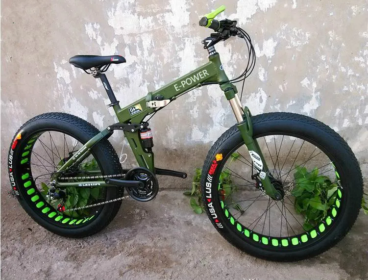 Flash Deal Kalosse Aluminum alloy   Folding bike  26*4.0 tires ,Full suspension  Fat bicycle ,snow mountain bike , 21/24/27/30 speed, 4