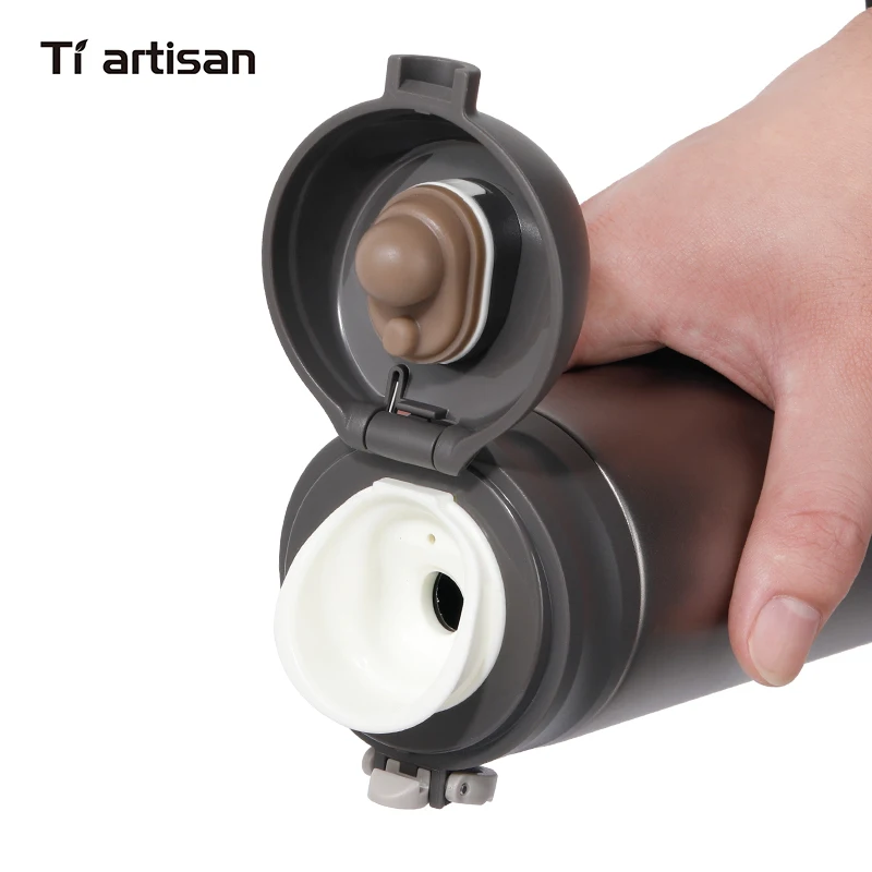 Tiartisan  400ml Outdoor Titanium Kettle Double Cover Ring Small Neck Kettle Camping Drinking Water