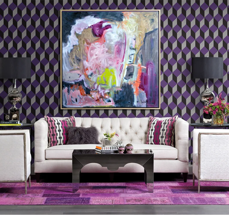 

3D Cage Purple Black Wallpaper Waterproof PVC Vinyl Tile Wall Paper for Kitchen Bathroom Background Wall No Self-adhesive 10M