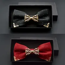 Бутик полые металлические украшения для свадьбы жениха Мужчины шеи одежда бабочка узел точка галстук-платок мужские Вечерние черные