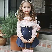 Children Girls Dress Set New Fashion Clothing Kids Bow Shirt + Dress Two-piece Set Children Clothing