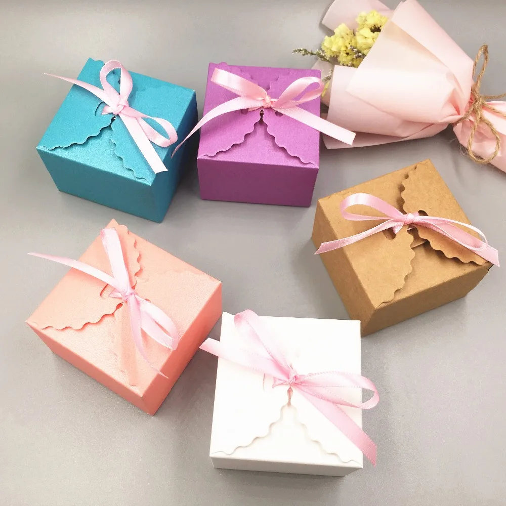 20pcs Paper Jewelry Packaging Gift Boxes Colorful Paper Wedding Party Favors Candy Box With Free