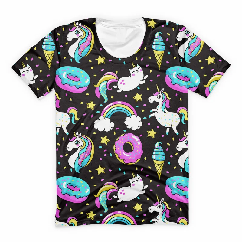 

Cute Unicorn Donut T-shirt Kawaii 90s Harajuku Women T Shirt Funny Rainbow Princess Tops Unisex Men's Summer Tees Streetwear