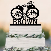 Изготовленный На Заказ Свадебный торт Топпер, наручники торт Топпер, пользовательские фамилия торт Топпер, mr mrs торт Топпер