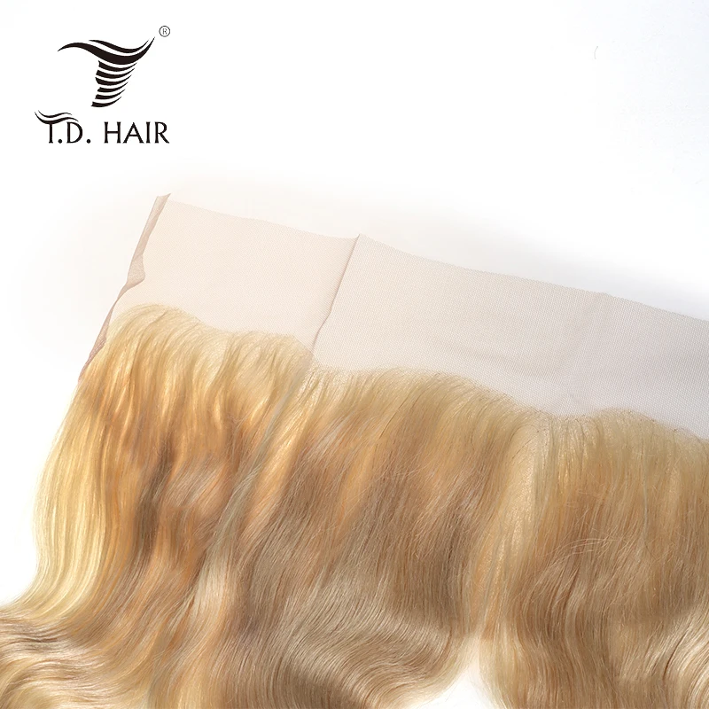 TD HAIR 613, фронтальная кружевная застежка, бразильские человеческие волосы, волнистые волосы, не Реми, блонд, 13*4, без запаха