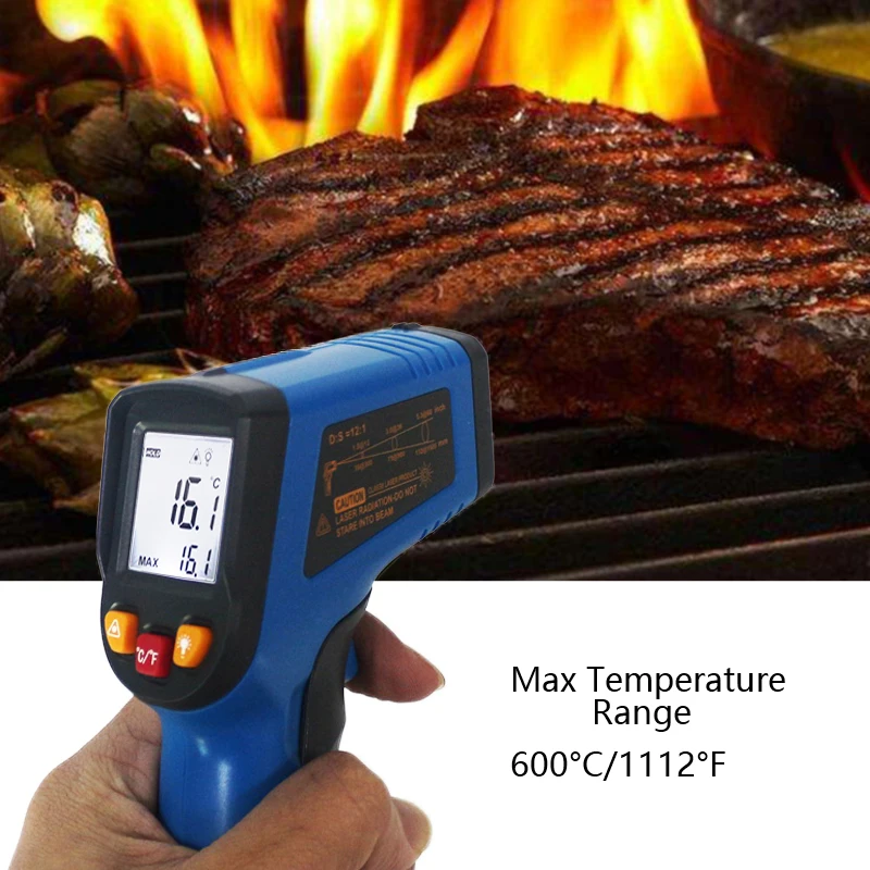 HTB1G.37dgjN8KJjSZFkq6yboXXaf Handheld Non-contact IR Infrared Thermometer Digital LCD Laser Pyrometer Surface Temperature Meter Imager C F Backlight -50~600C