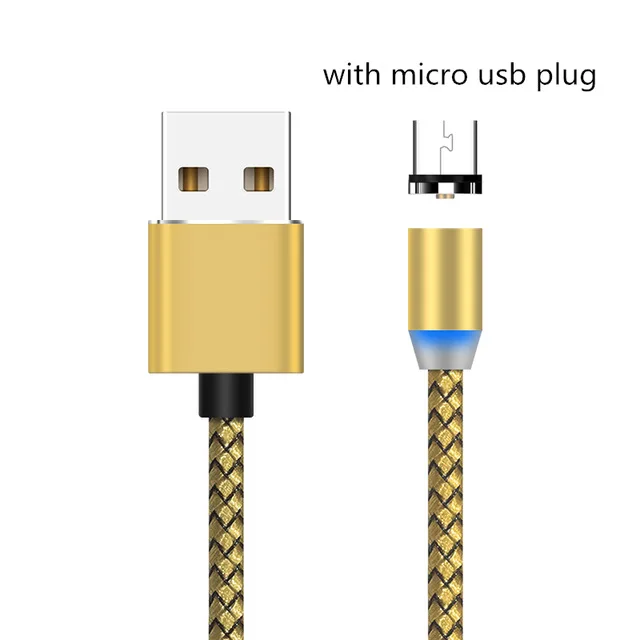 Магнитный USB кабель 2.4A Быстрая зарядка Micro usb type C светодиодный кабель для iPhone Xs Max Magnet зарядное устройство данных кабели для мобильных телефонов шнур - Цвет: gold for Micro USB