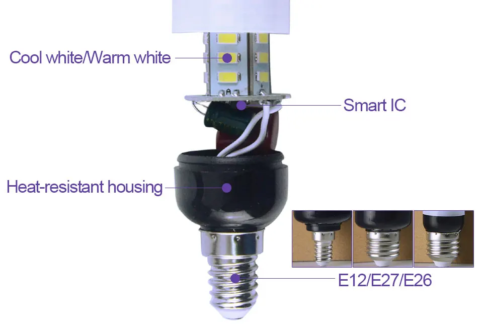 E12 E26 E27 ампулы светодиодный кукурузная лампа 110V 3W 5W 7W 9W 12W Высокая яркость SMD 5736 E27 светодиодный светильник на светодиодах лампы холодный белый/теплый белый