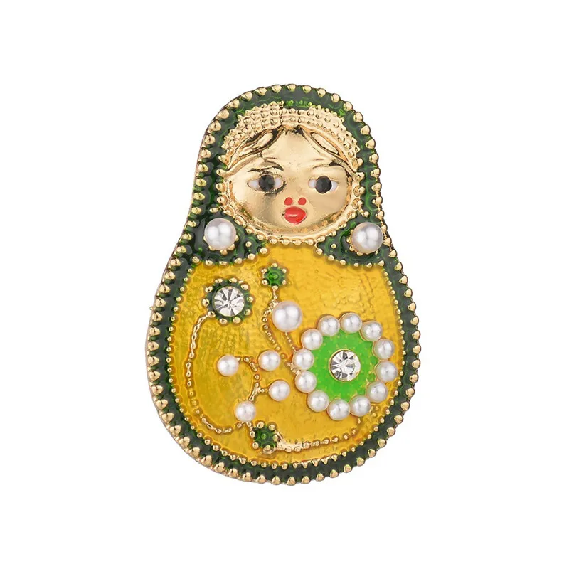 

2018 New national retro Alloy inlaid semi-precious stones popular doll fashion imitation pearl brooch