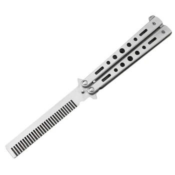 

Stainless Steel Folding Knife Comb Styling Tools Barbershop Beard Comb Portable Anti Static mustache Comb Hot Sale