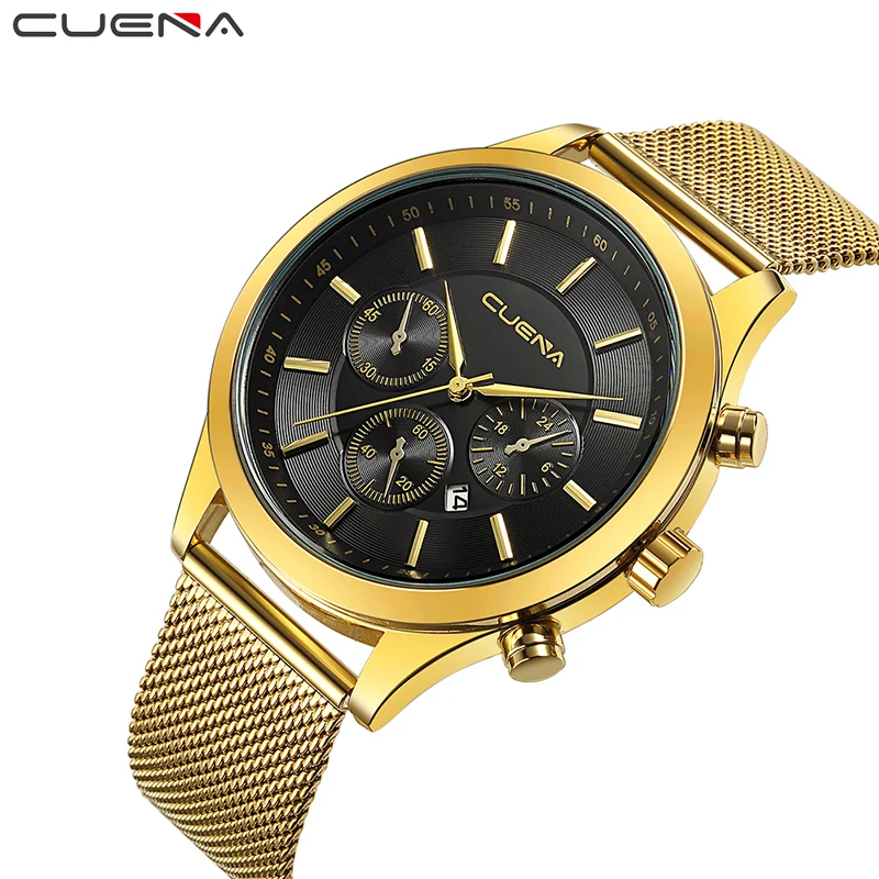 

CUENA Fashion Men Quartz Watch Clock Stainless Steel Watches Reloj Relojes Relogio Masculino Waterproof Man Wristwatches 6618G