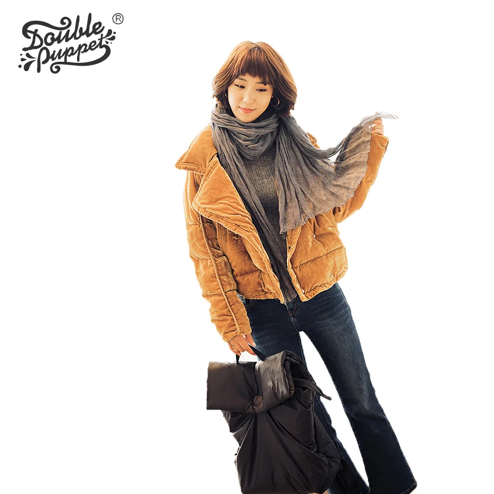 Double puppet winter short jacket women fashion velour double breasted