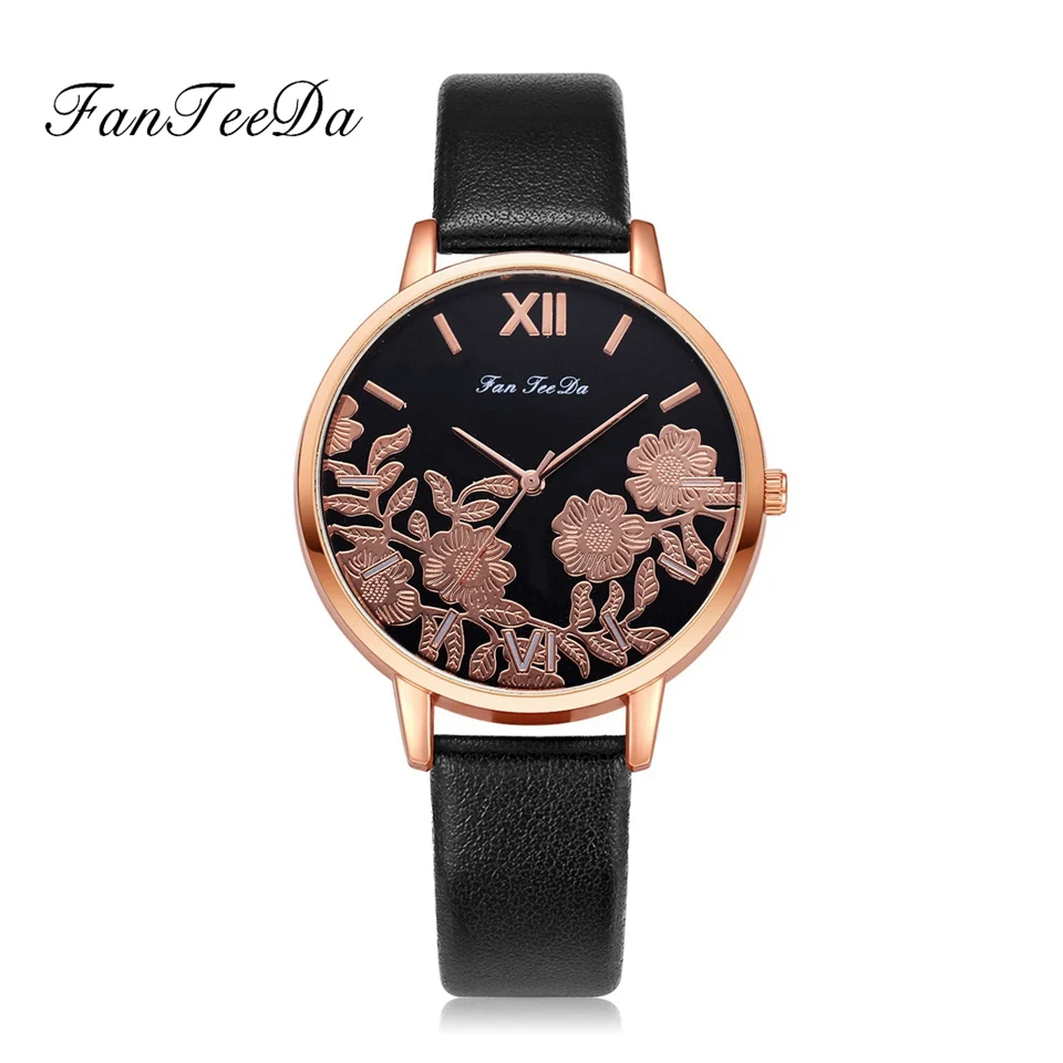 

Fanteeda Brand Watches Women Fashion Luxury Watch Black Flowers Women Sport Quartz WristWatches Ladies Dress Watches Clock