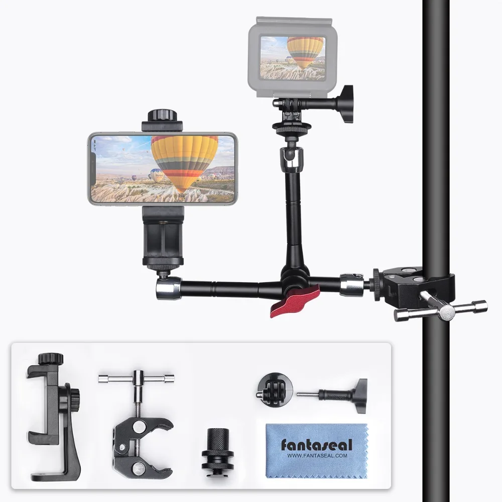 Adjustable Aluminum Alloy 3 Magic Arm Camera Clamp Mount Holder Rig for Gopro Sony Action Camera LED Flash Light Bicycle Bike (7)