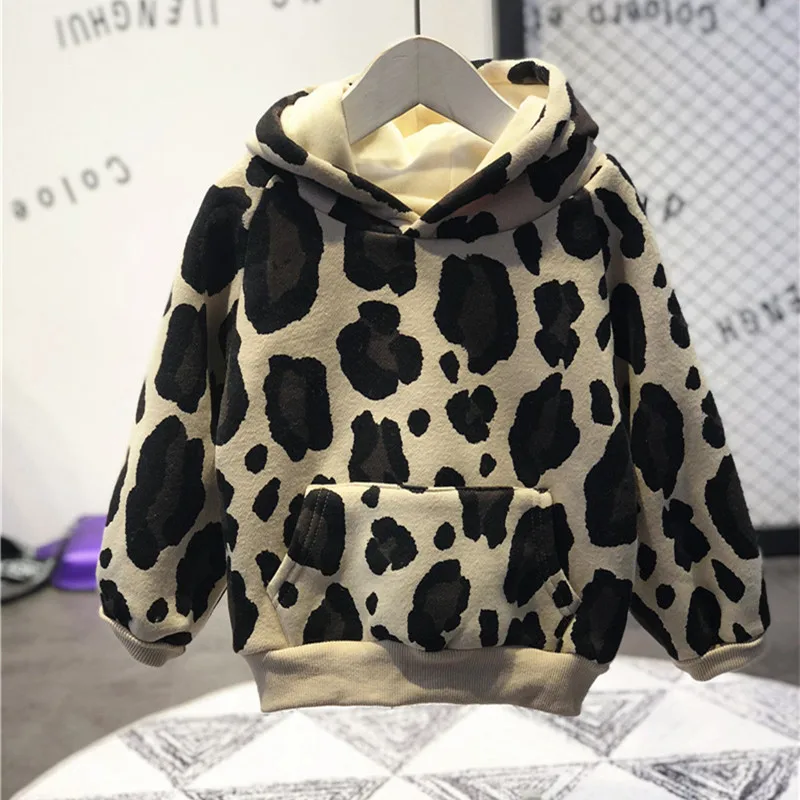 

Winter Kids Clothes Baby Hoodies And Sweatshirts Children Boys Girls Long Sleeve Leopard Velvet Thicken Pullover Tops 2-8Years