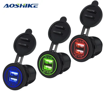 

AOSHIKE Dual USB Car Charger Cigarette Lighter Focus Caravan Motorcycle Boat Connectors for Cars Sockets Power Plug Cables