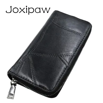 

Vintage Genuine Leather Long Women Wallets Sheepskin Patchwork Soft Natural Lady Leather Wallet Clutch Female Purse Card Holders