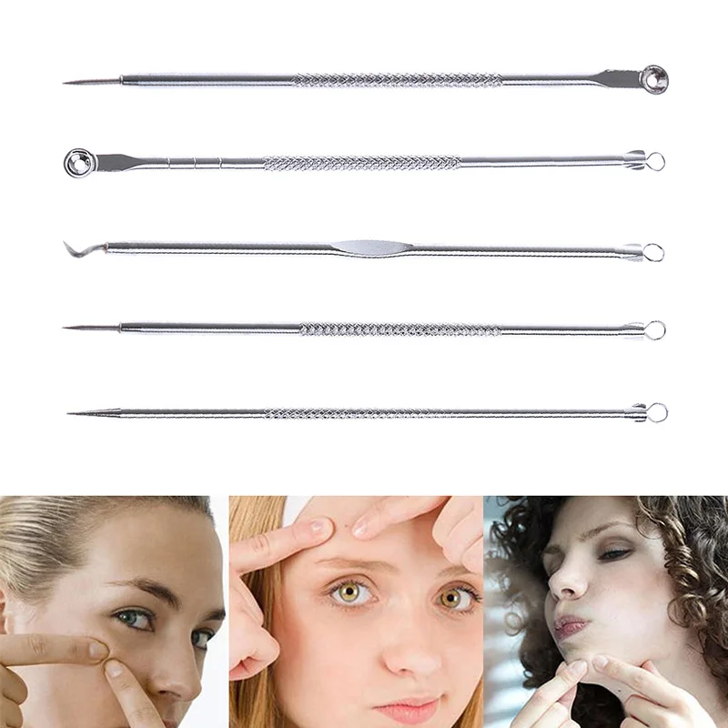 

5Pc/Set profession Stainless Steel Blemish Whiteheadband Blackhead Acne Extractor Remover Tool Needles Pimple Kit Makeup Tools