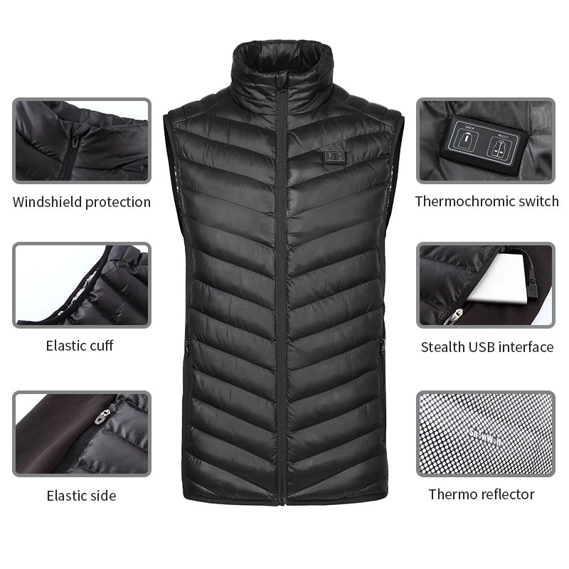 Snowwolf 2019 homens inverno aquecido colete usb